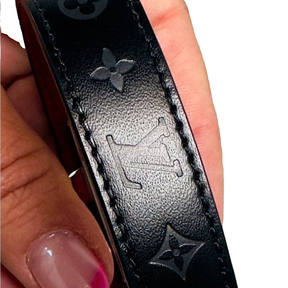 Louis Vuitton Black Leather Monogram Bracelet ~Size 7.5 ~ New